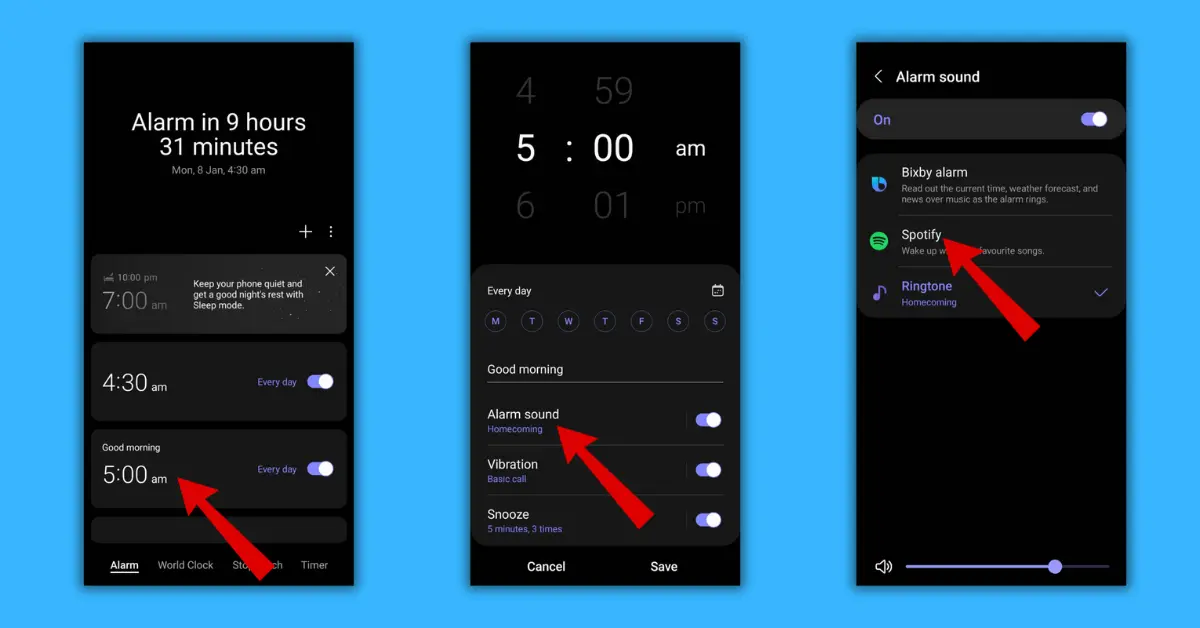 Use Spotify Alarm on Samsung galaxy Phone