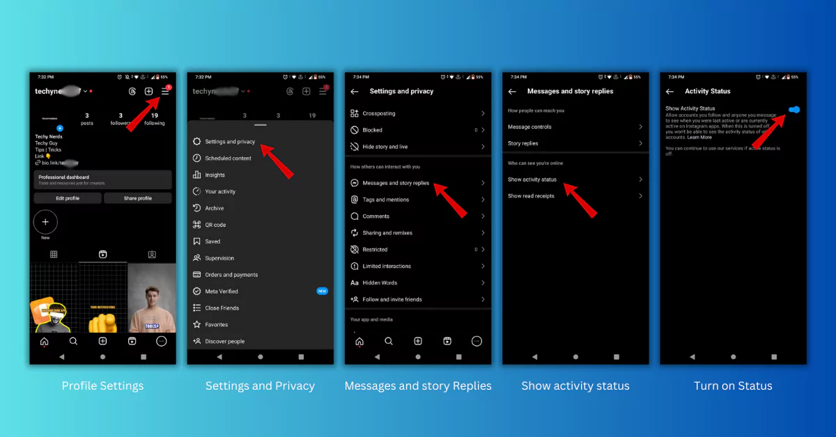 Turn on Activity Status on instagram