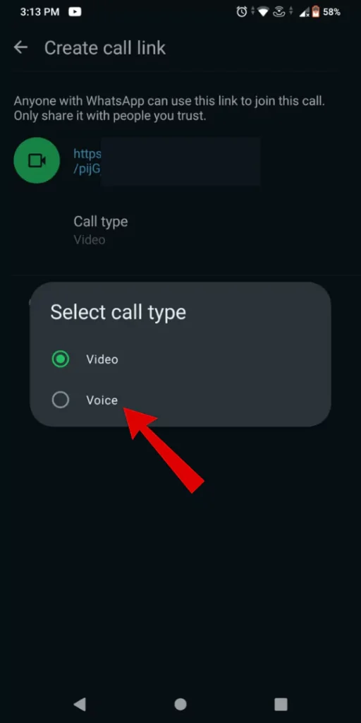 WhatsApp Call Link Feature