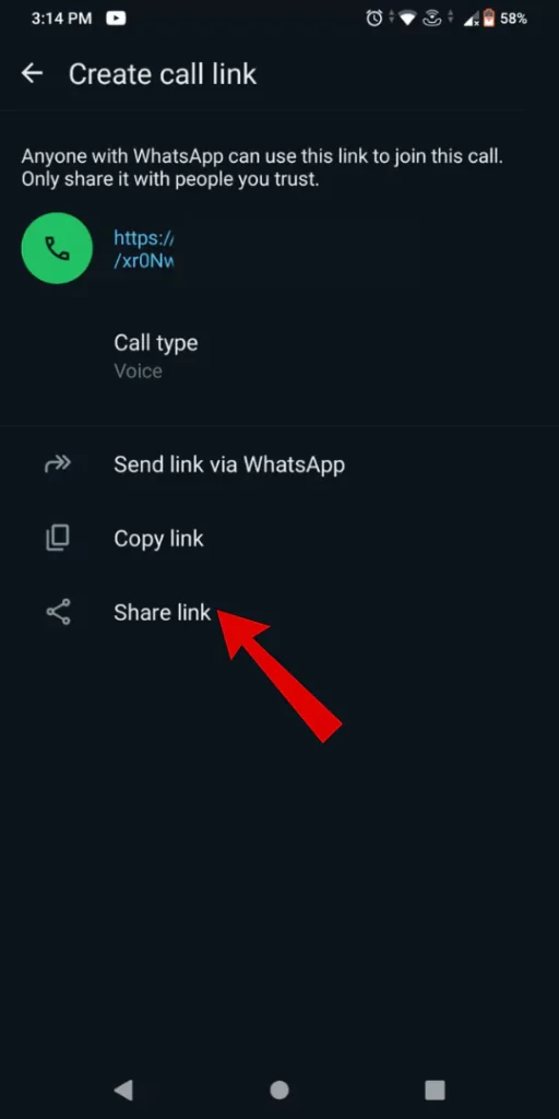 WhatsApp Call Link Feature