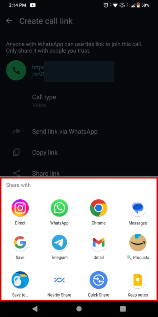 WhatsApp Call Link Feature