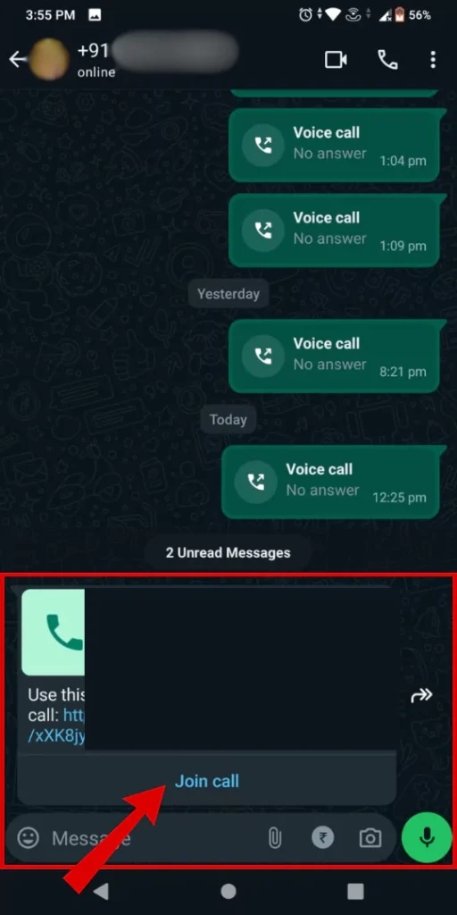 WhatsApp Call Link Feature