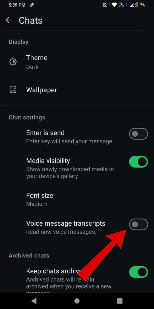 use WhatsApp voice message transcripts feature on Android 