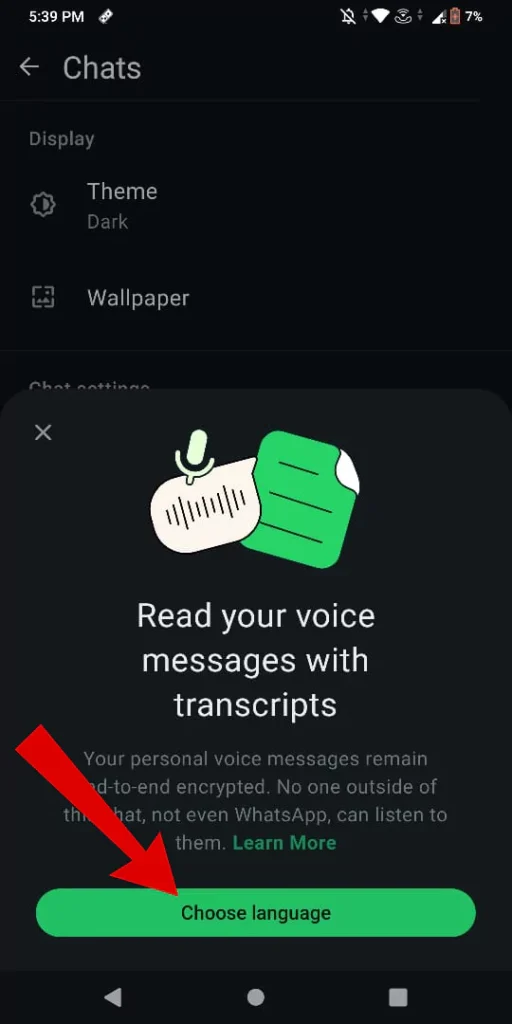 use WhatsApp voice message transcripts feature on Android