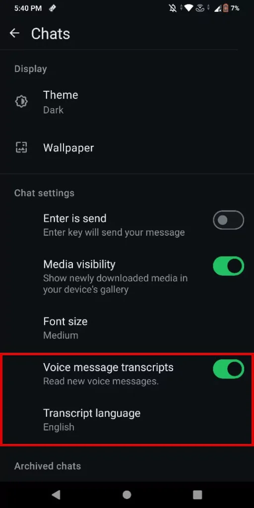 use WhatsApp voice message transcripts feature on Android 